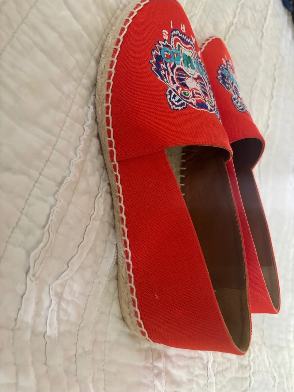 Kenzo Coral Red Tiger Embroidered Slip-On Espadrilles